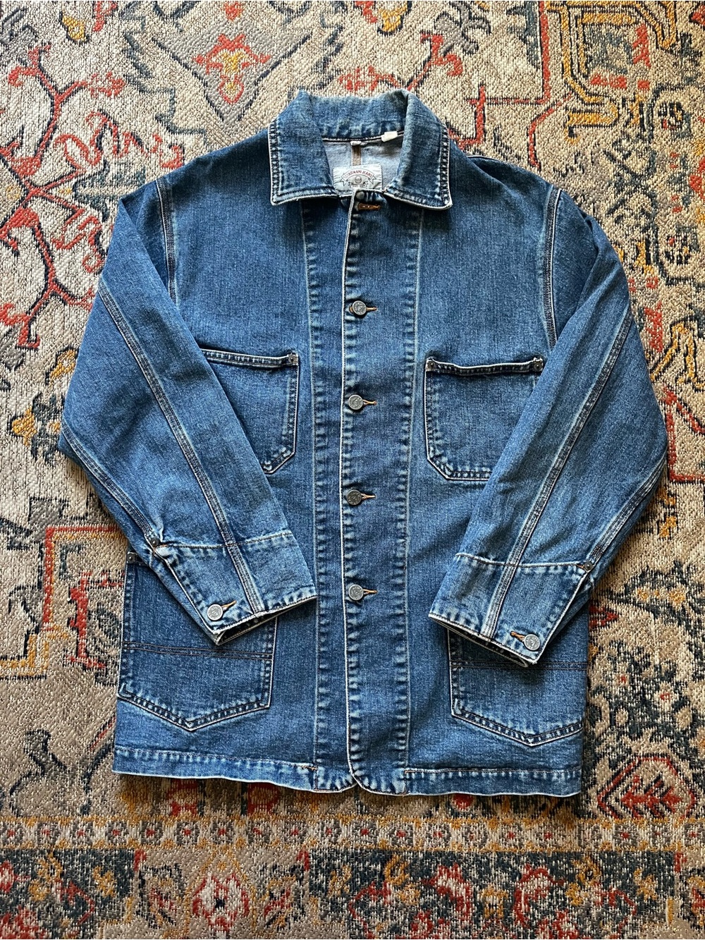 Armani Jeans Light Blue Denim Jacket with Orange Topstitch XS Vintage Denim